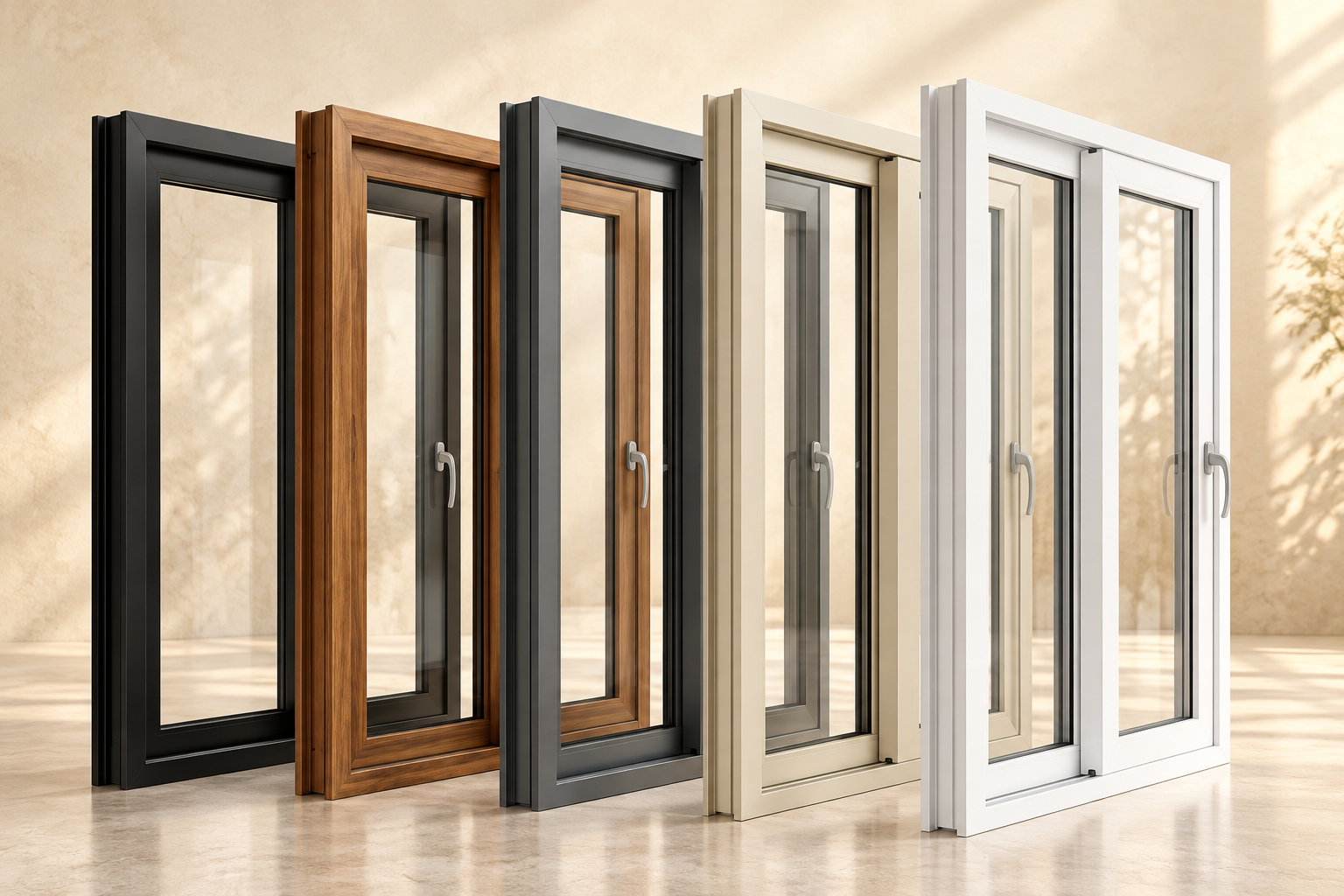 uPVC and aluminium windows in black, walnut, graphite, beige and white finishes
